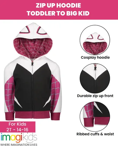 Miniatura 5 de Marvel Spider-Man Spider-Gwen Ghost Spider - Sudadera con capucha y cremallera para niñas pequeñas y grandes