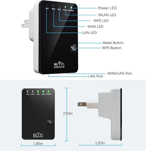 Miniatura 7 de Amplificador de señal WiFi de 300 Mbps, cubre hasta 4500 pies cuadrados y 45 dispositivos, amplificador de Internet repetidor WiFi con puerto