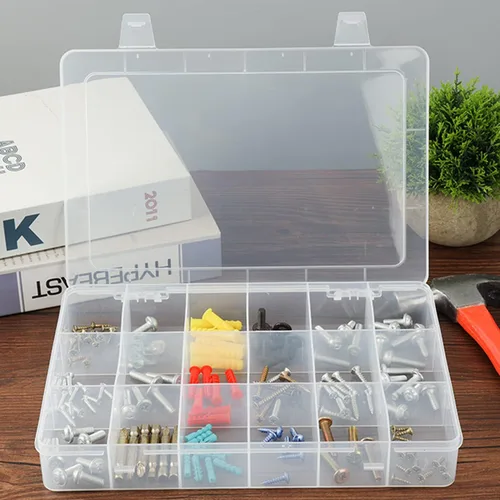 Miniatura 5 de Caja de almacenamiento organizadora de hilo de coser de 15 rejillas grandes, con divisores ajustables, soporte de plástico transparente