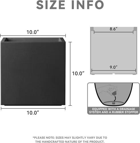 Miniatura 2 de Kante Maceta cuadrada de hormigón de 10 pulgadas para exteriores, interiores, patio, jardín, maceta grande con orificio de drenaje y tapón de goma
