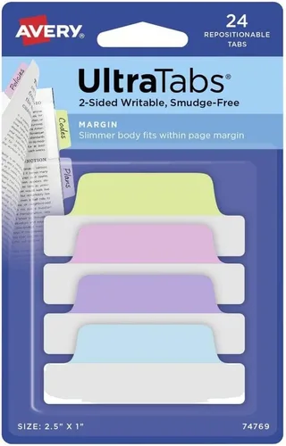 Avery Zweckform Item 74768 - Tiras adhesivas transparentes/pastel (24 notas adhesivas, 2.500 x 1.000 in, pestañas de índice de película, notas