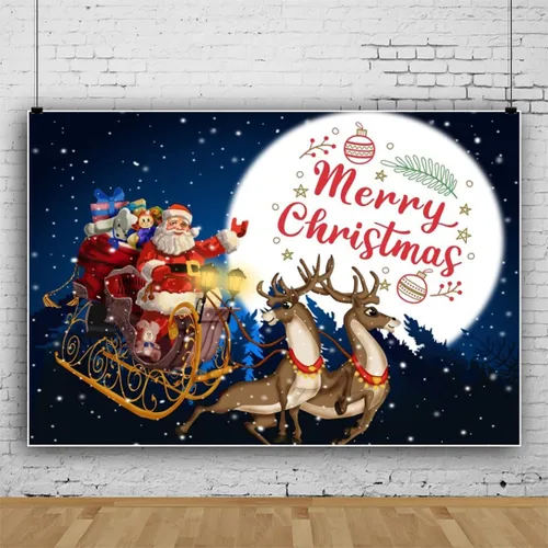 Miniatura 9 de Telón de fondo de 2,1 x 1,5 m para pueblo navideño, nieve invernal, cielo nocturno, montaña, Santa, fondo para fotografía, decoración para fiesta