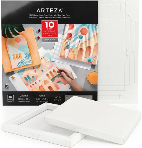 Miniatura 5 de ARTEZA Bloc de lona plegable de papel de acuarela, 8.03 x 11.02 pulgadas, 10 hojas, papel de algodón