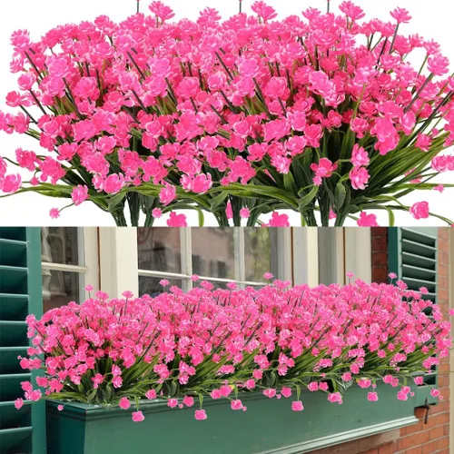Miniatura 9 de 4 paquetes de flores artificiales, vegetación artificial falsa, resistente a los rayos UV, no se decolora, plantas de plástico sintético para ramo