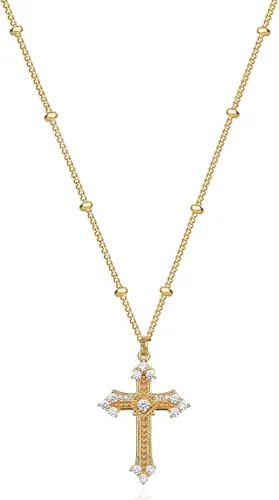 Miniatura 69 de Fettero - Collar con dije de cruz de fe, chapado en oro de 14 K, cadena fina, minimalista, simple, pequeña, para oración, regalo de joyería religiosa