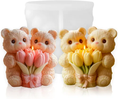 Miniatura 12 de Molde de silicona para velas de oso de rosas con moño, molde de silicona 3D para jabones hechos a mano, manualidades de resina epoxi, regalos