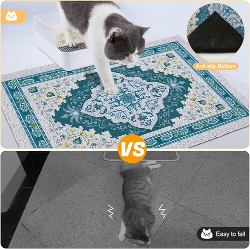 Miniatura 4 de Glittme Alfombrilla de Arena para Gatos con Base Antideslizante, Alfombrilla de Caja de Arena Impermeable que Atrapa la Arena, Fácil de Limpiar