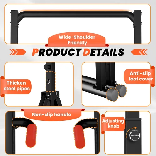 Miniatura 7 de WATBKHE Power Tower Pull Up Dip Station Foldable, Pull Up Bar Station Adjustable, Multi-Function Home Gym, Strength Training Fitness Equipment, Negro