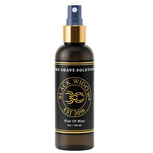Black Widow Pro Shave Solution – Loción en aerosol para afeitar sin desorden con un toque de menta, loción de afeitar hidratante para hombres y