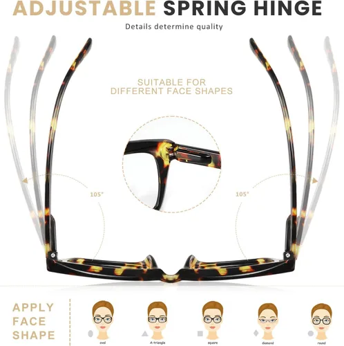 Miniatura 4 de XVXV Reading Glasses for Women Men - Blue Light Blocking Readers Oversize Square Anti Glare with Spring Hinge Mix1
