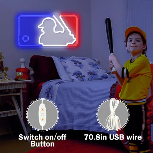 Miniatura 4 de Letreros de Neón de Béisbol Luces de Neón Letreros Luminosos para Pared Letreros LED Regulables para Dormitorio Habitación de Chicos Club Deportivo