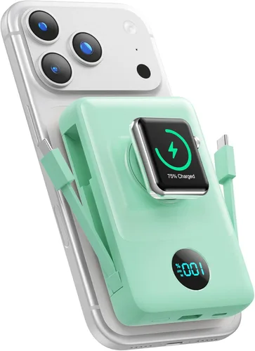 Miniatura 15 de Cargador portátil magnético 6 en 1 para iPhone con cables integrados, 10800 mAh 25 W PD cargador de energía de carga rápida, 6 salidas de pantalla