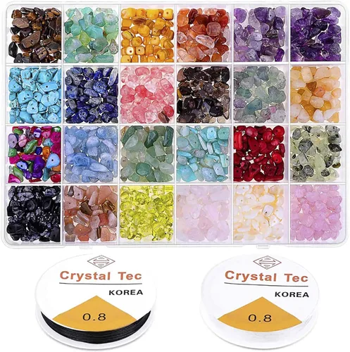 Vilihkc Cuentas de piedra natural de 24 colores, 1200 piezas de piedras preciosas irregulares de cristal curativo, agujero de cuentas perforadas