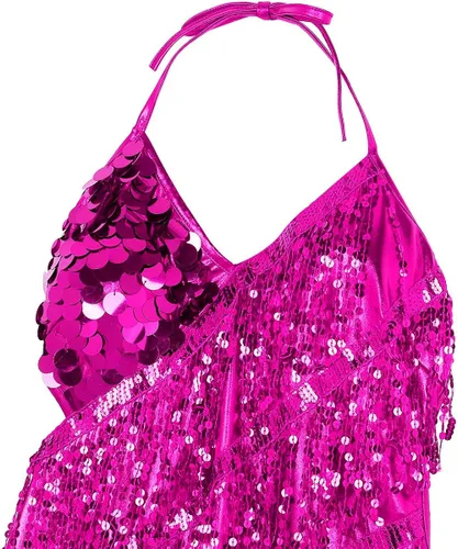 Miniatura 6 de YiZYiF Vestido de baile con cuello halter latino, salsa de tango, bailes y lentejuelas