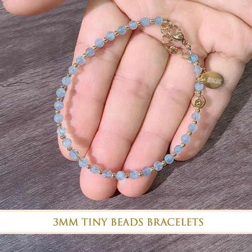 Miniatura 5 de Morchic - Pulsera ajustable de pulgadas para mujer, con mini cuentas de gemas naturales, serie de dijes de gemas de energía, regalo de cumpleaños