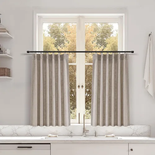 Miniatura 105 de Juego de 2 paneles de cortinas de ventana de cocina beige de 24 pulgadas de largo, con textura de lino, plisadas, filtrantes de luz, semi pequeñas