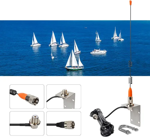 Miniatura 4 de UAYESOK Antena VHF marina de 13.4 pulgadas, antena de barco de acero inoxidable de perfil bajo 159V02 W/16.4 pies RG-58 cable coaxial, soporte