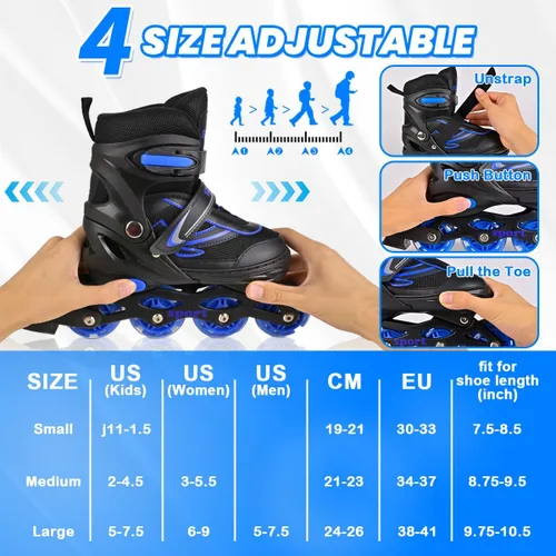 Miniatura 3 de Patines en línea para niños y niñas, jóvenes y adultos, patines de ruedas ajustables para hombres y mujeres con ruedas completas iluminadas, patines