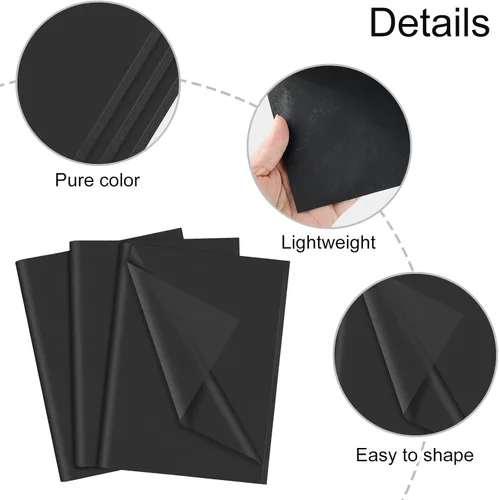 Miniatura 4 de NEBURORA Papel de Seda Negro - 60 Hojas, 14 x 20 Pulgadas Papel de Seda Negro Mate para Empaque de Regalos, Arte y Manualidades, Bricolaje