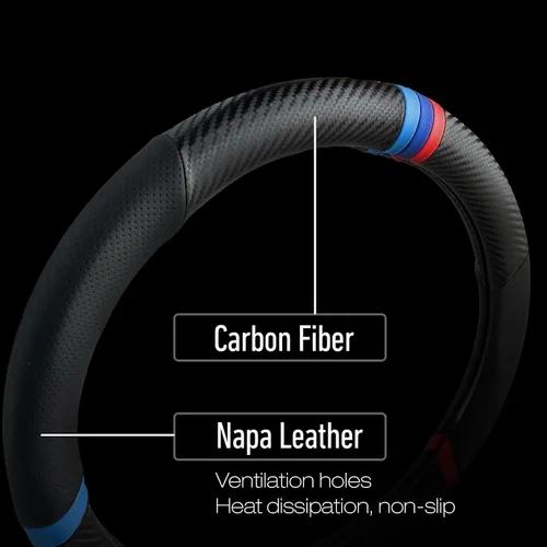 Miniatura 4 de Funda para volante de fibra de carbono, antideslizante y absorbente de sudor, fundas para volante de 15" para X5 X3, para hombres y mujeres, negra