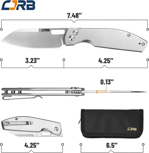 Miniatura 2 de Cuchillo de Bolsillo EDC CJRB Ekko (J1929) con Bloqueo de Botón, Cuchillo Plegable Pequeño, Hoja de Acero AR-RPM9 y Mango de Acero Inoxidable Hoja