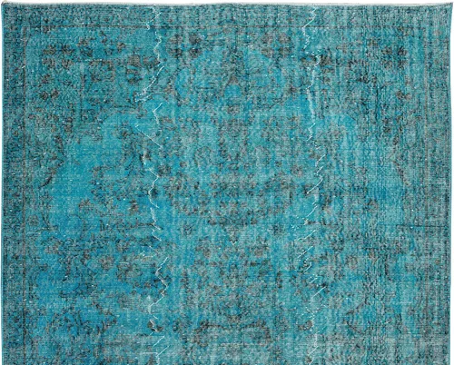 Miniatura 4 de 6.3x10 Ft Handmade Vintage Turkish Rug Over-Dyed in Teal for Modern
