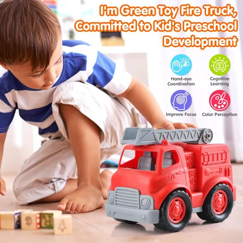 Miniatura 5 de PLAY Camión de basura y camiones de bomberos ecológicos, [certificado por USDA] sin BPA/ftalato/PVC, escalera de bioplástico reciclado, juguete