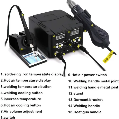 Miniatura 2 de Estación de soldadura LED digital 2 en 1 de 750 W con pistola de aire caliente para estación de reprocesado, soldador eléctrico para soldadura