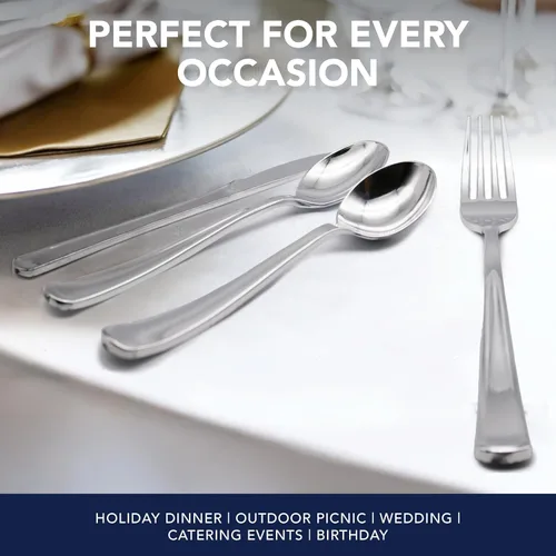 Miniatura 6 de Party Essentials 50 cucharas de plástico duro, plata brillante Cucharas plateadas brillantes