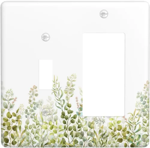 Miniatura 54 de Cubiertas Decorativas para Placas de Interruptor Boho Country Eucalipto Rústico Acuarela Hojas Verdes 2 Gang Placa de Pared Cubierta de Placa