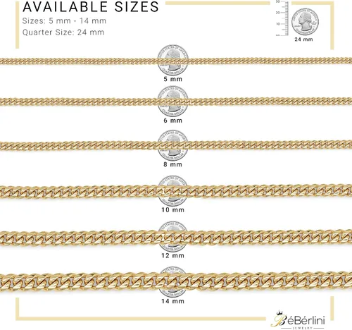 Miniatura 5 de BEBERLINI Cuban Link Chain 14K Gold Plated Curb Customizable Necklace 30 Bracelet 85 9 Stainless Steel Fashion Jewelry Set For Men 6 mm - 14 mm