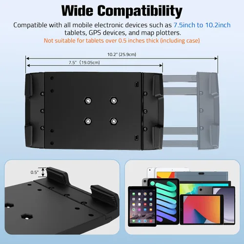 Miniatura 2 de Soporte de aluminio resistente para tableta para camión, base de taladro para automóvil, vehículos comerciales, tablero, barco y pared, compatible