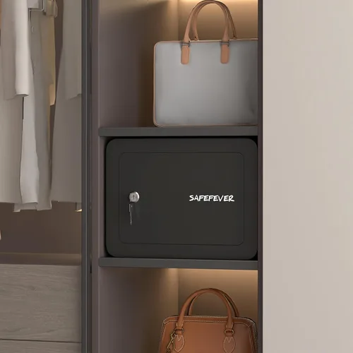 Miniatura 8 de Caja fuerte pequeña, mini caja de seguridad con cerradura de llave, caja fuerte de pared cúbica de 0.23 para joyas en efectivo, cajas fuertes