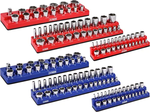 Miniatura 17 de ARES 70236 - Organizador magnético para 16 vasos SAE de 1/2 pulgada, para 15 vasos y 1 adaptador para vaso, mantiene tu caja de herramientas