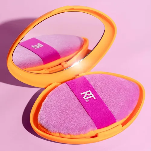 Miniatura 11 de Real Techniques Miracle 2 en 1 borla de polvo + estuche de viaje, borla de mezcla de maquillaje de doble cara, banda elástica, esponja de maquillaje