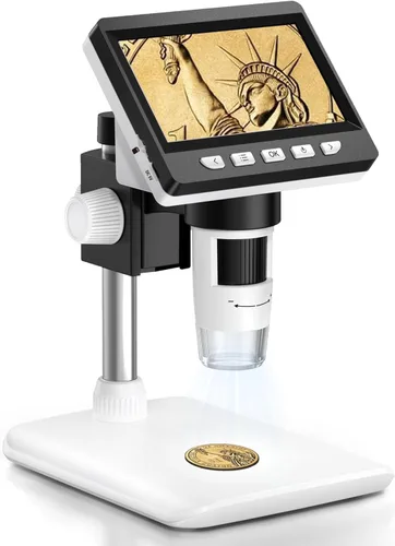 Microscopio de monedas de 4.3 pulgadas, microscopio digital AOPICK LCD 1000X, lupa de monedas USB 1080P para monedas de error con 8 luces LED Blanco