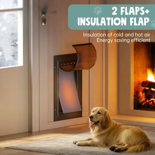 Miniatura 4 de Puerta de perro para puerta totalmente de aluminio con 3 solapas negras, puerta para perros grandes, puerta resistente para mascotas para perros