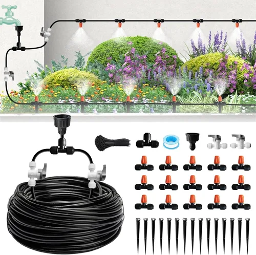 Sistema de riego por goteo de niebla para riego de jardín de 60 pies, kit de micro nebulización de conexión rápida para invernadero, planta, cama