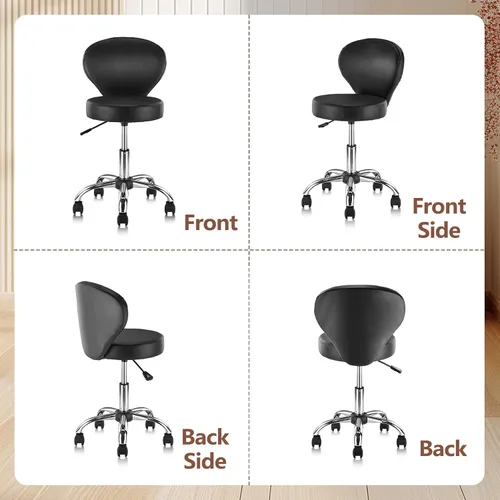 Miniatura 6 de KLASIKA Silla giratoria de cuero con soporte para la espalda, asiento hidráulico ajustable, altura de 22 pulgadas, para oficina, masaje, facial