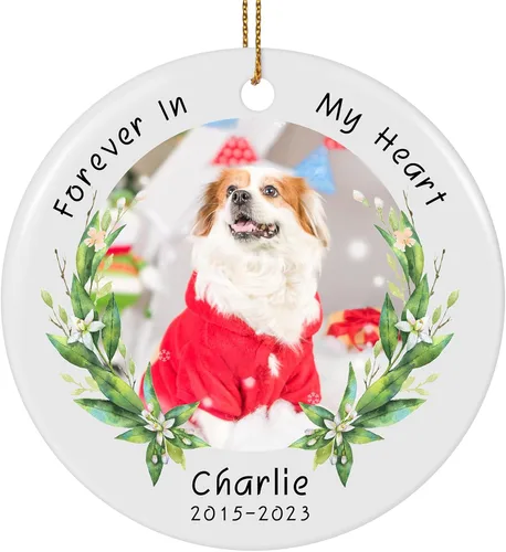 Miniatura 24 de Paquete de 4 adornos de Navidad personalizados 2025 de cerámica personalizada con foto y texto para decoración de árbol de Navidad, primera Navidad