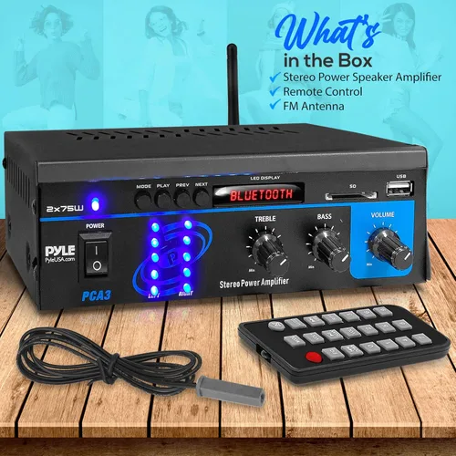 Miniatura 7 de Pyle - Sistema de amplificador de potencia de audio Bluetooth casero - Caja receptora de sonido estéreo mini de doble canal 2X75W con LED - Para
