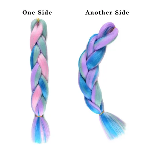 Miniatura 5 de Cabello trenzado jumbo para mujer, mezcla de extensiones de cabello de cuatro colores para trenzar, 24 pulgadas, colores arcoíris, fibra sintética