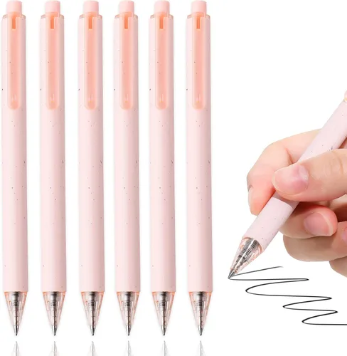 Miniatura 16 de Paquete de 12 bolígrafos de gel color beige crema, bonitos bolígrafos retráctiles estéticos de tinta negra neutra, punta fina de 0.020 in, secado