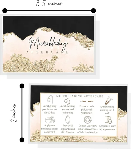 Miniatura 4 de Boutique Marketing LLC Microblading - Tarjetas de cuidado posterior Paquete de 50 Tarjeta de visita de 2 x 3.5 pulgadas Diseño PMU rosa, negro