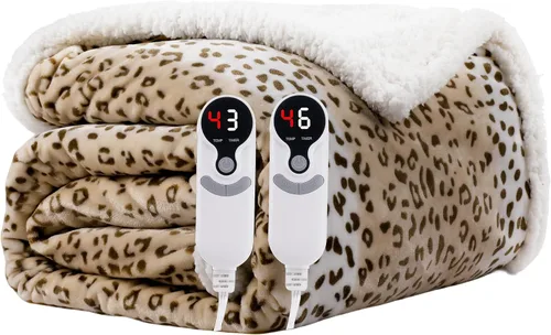 Miniatura 20 de Manta térmica eléctrica tipo throw tamaño 50"x60" - Tela de franela y sherpa de doble cara, 6 ajustes de calor y 3 horas de apagado automático
