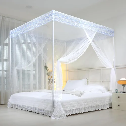 Miniatura 13 de naturetalk Dosel de cama, mosquitera de princesa para niñas y adultos, con tres puertas, diseño de encaje rectangular (Azul bebé, King)