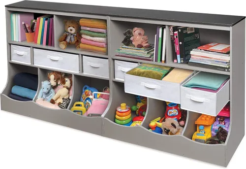Miniatura 7 de Badger Basket Combo organizador de almacenamiento de juguetes y estantería, unidad de almacenamiento para niños con 3 cestas extraíbles, estantes