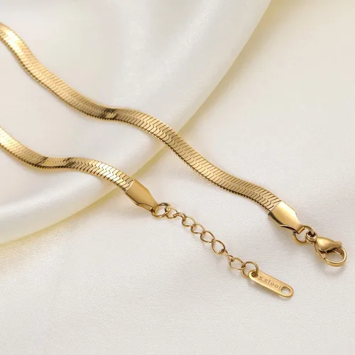 Miniatura 4 de Collar de espiga para mujer, chapado en oro de 14 quilates, cadena de serpiente plana de 0.157 in, gargantilla de cadena de hueso de serpiente