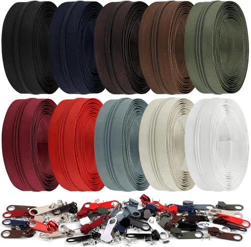 Miniatura 45 de DOITEM 31 yardas, 10 unidades de cremalleras de costura #3, cremalleras de bobina de nailon surtidos para coser con 40 deslizadores de cremallera