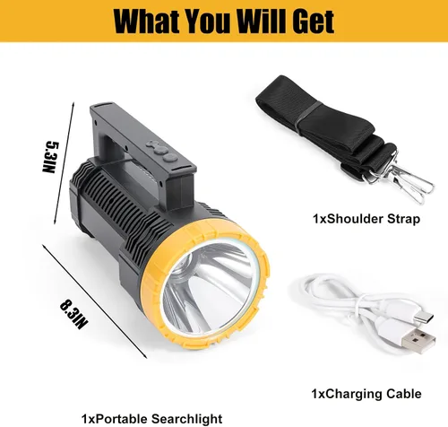 Miniatura 7 de Linterna LED recargable con pantalla de alimentación, 4 modos de luz, antorcha de mano de alto lúmenes, doble interruptor, linterna portátil